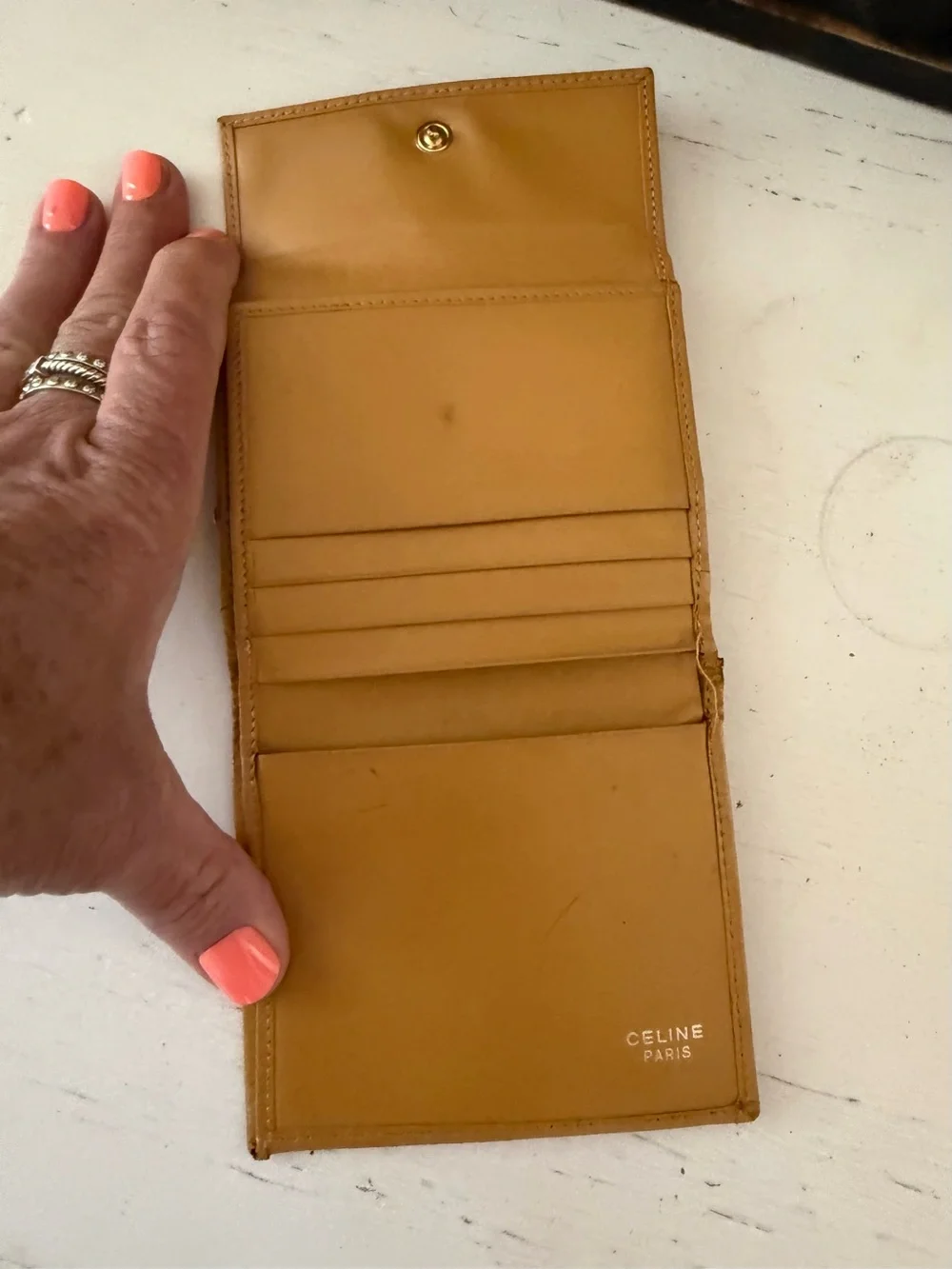 CELINE Paris tan and can vintage coin kiss lock wallet